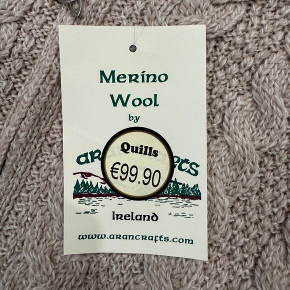 NWT Aran Crafts Irish-Knit Merino Wool Sweater, Full-Zip, Long, Beige - Picture 2 of 4